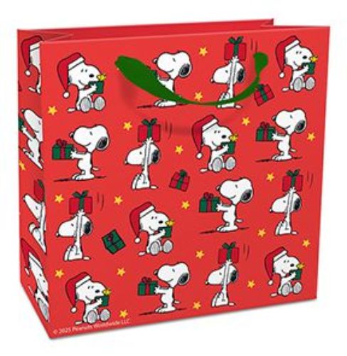 Bild von Geschenktasche matt, 17x17x8cm, X-Mas Mini-Snoopy rot - VE 8