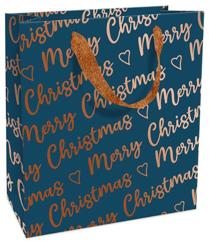 Bild von Geschenktasche matt, 18x21x8cm, Christmas allover blau - VE 8