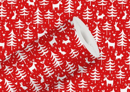 Bild von Sécaré-Rollen 200m x 50cm, Kern 76mm, Geschenkpapier Kraft 70g/m2, Forest Friends rot