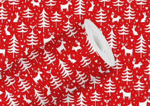 Bild von Sécaré-Rollen 200m x 70cm, Kern 76mm, Geschenkpapier Kraft 70g/m2, Forest Friends rot