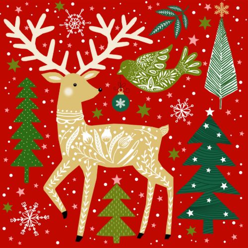 Bild von Servietten 33x33cm, Atelier Folk Deer rot - VE 6
